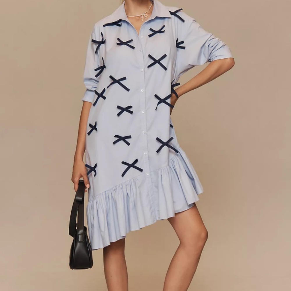 Maeve Long-Sleeve 3D Bows Asymmetrical Mini Dress